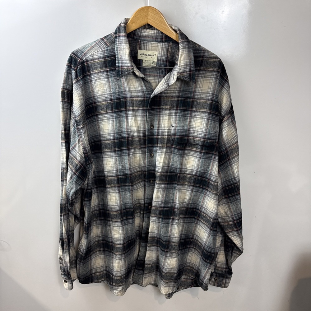 Vintage Eddie Bauer Long Sleeve Button Up Flannel Size XXL Plaid 100% Cotton